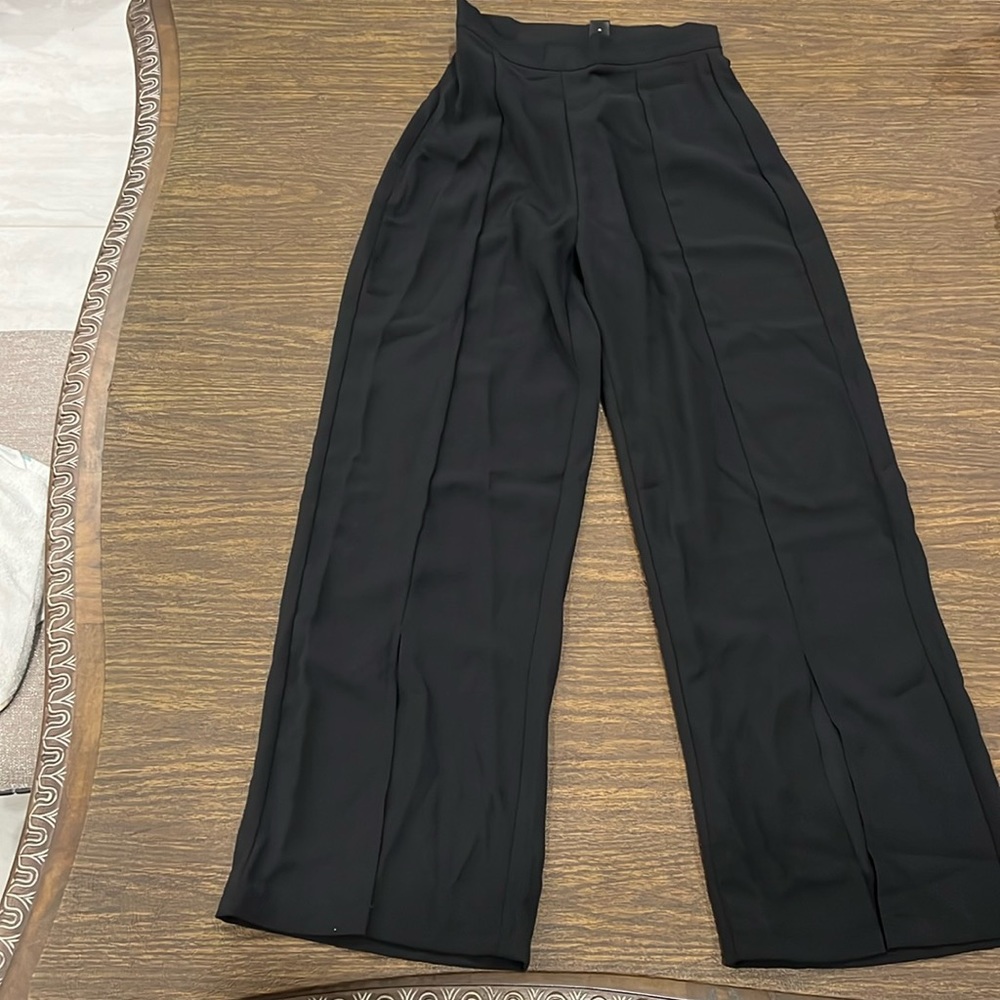 SHEIN PETITE Split Hem Straight Leg Pants black